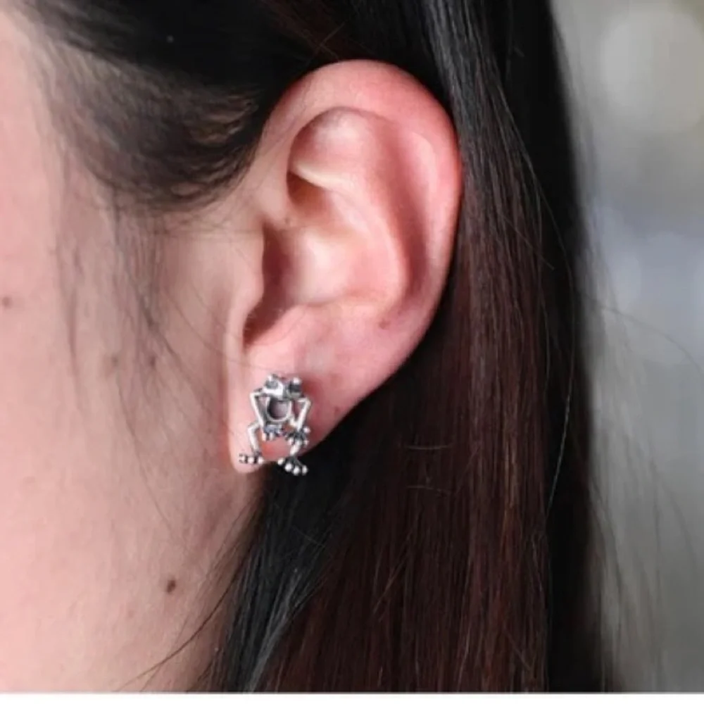 925 Sterling Silver Cute Frog Earring Stud Ear Dangler - Picture 8 of 9